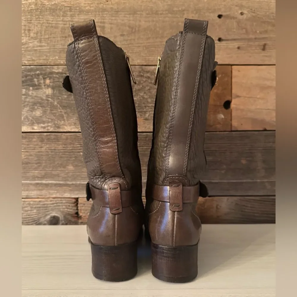 Tory Burch Women's Leona Grey Brown Leather Mid Calf Boot Size US 8